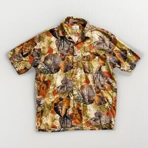 Vintage Hawaiian Shirt Men Large Fish Nature AOP Art Button Down USA Made Linen